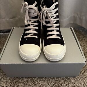 Rick Owens Black and White High-Top Sneakers